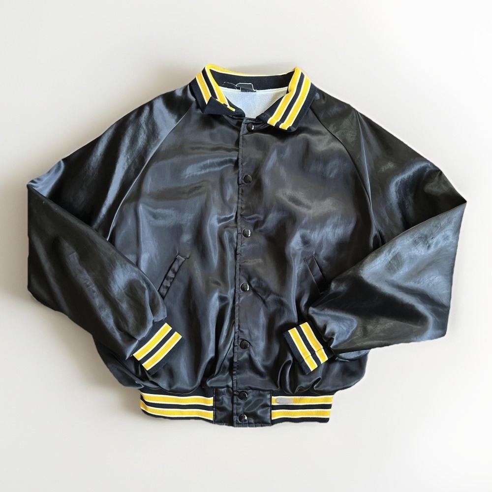 Vintage Black Satin Men's LG Bomber Jacket 90s‎